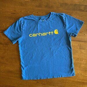 Carhartt blue tee with yellow logo S 8-10